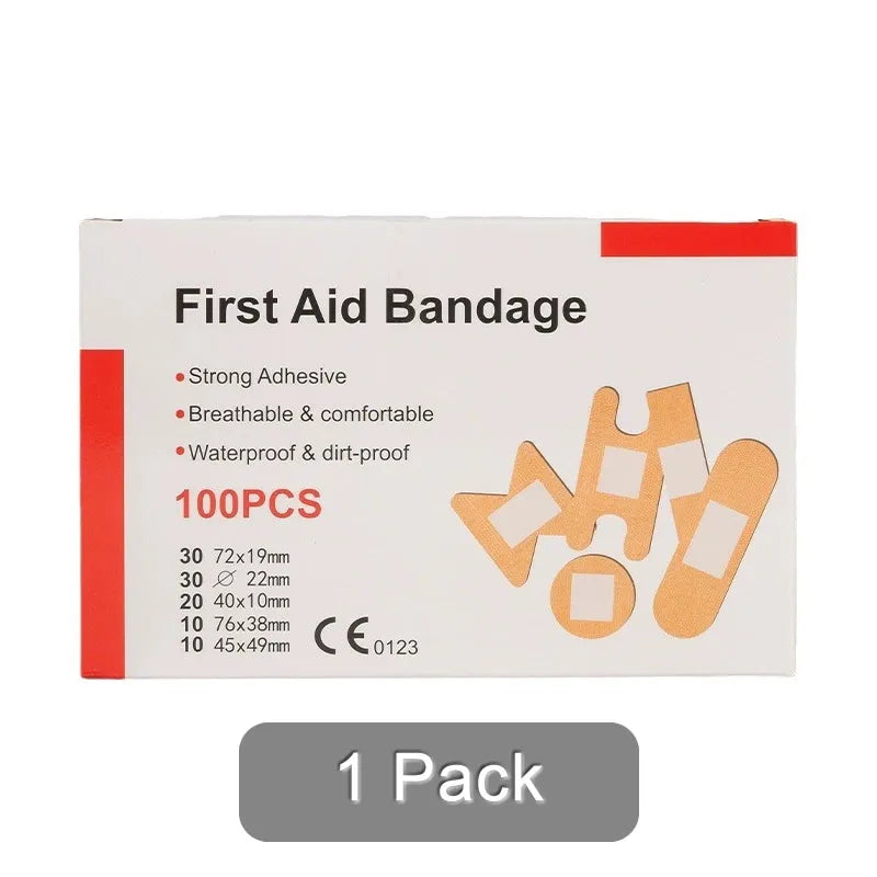 100Pcs Waterproof Band-Aids – Multi-Size Anti-Bacterial First Aid Bandages for Home & Travel